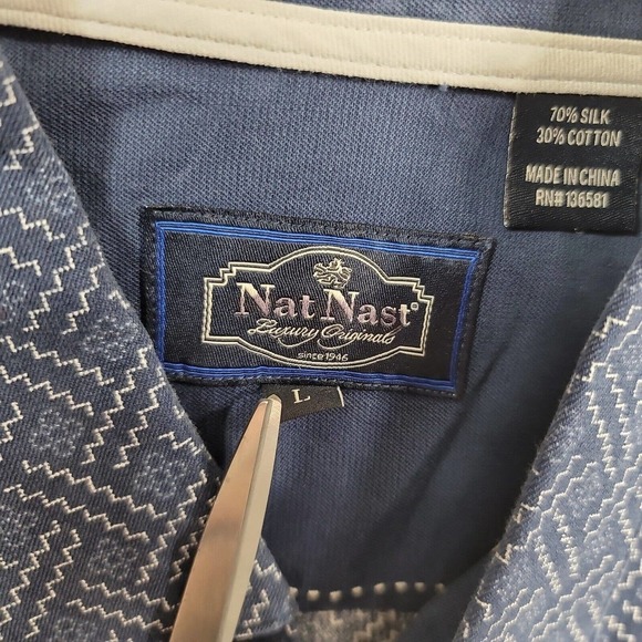 Nat Nast Silk Blend Short Sleeve Shirt Mens Large Navy‎ Blue Geometric Pattern - Picture 5 of 8